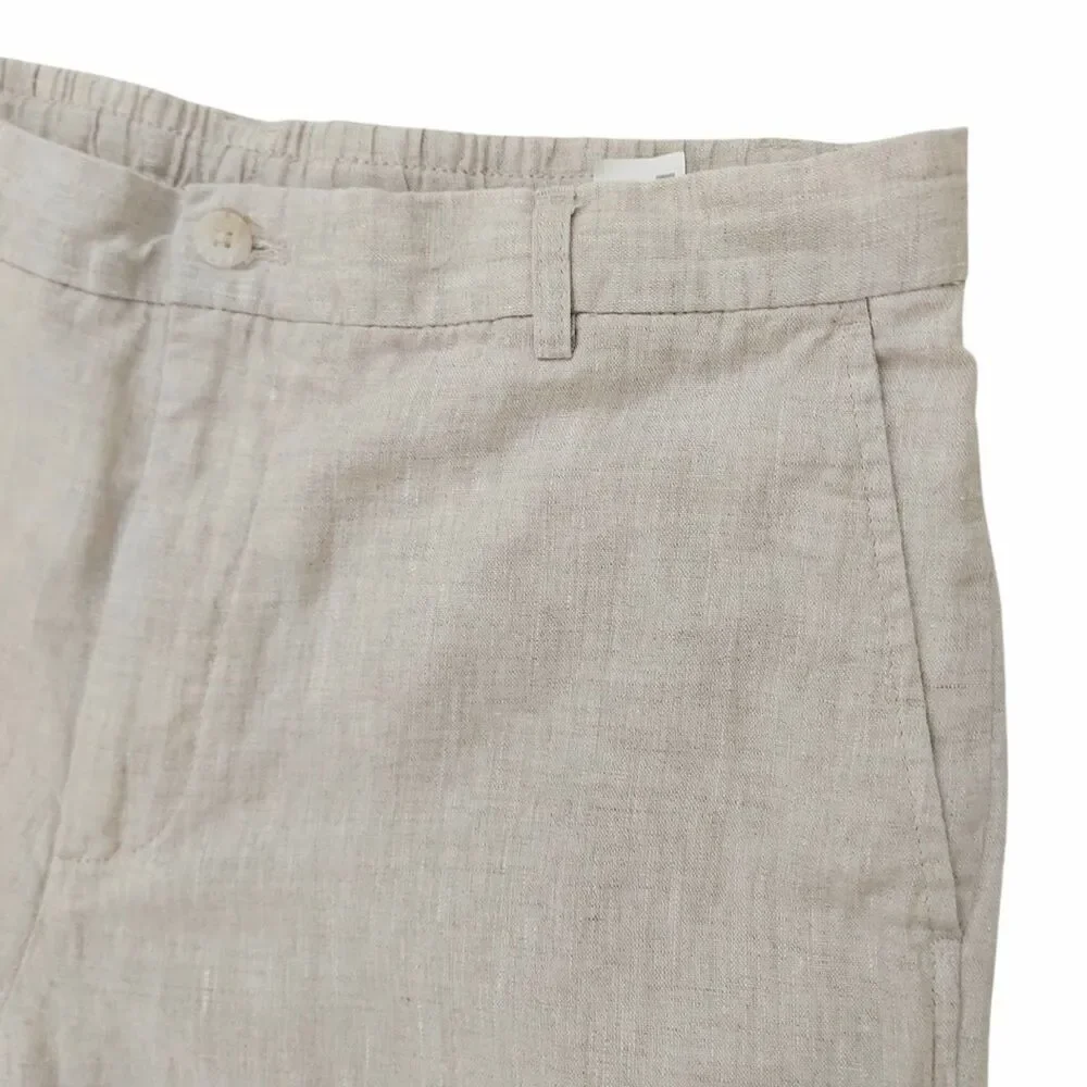Zara Pants Trousers Mens Large Beige 100% Linen Straight Leg Lounge Beach
